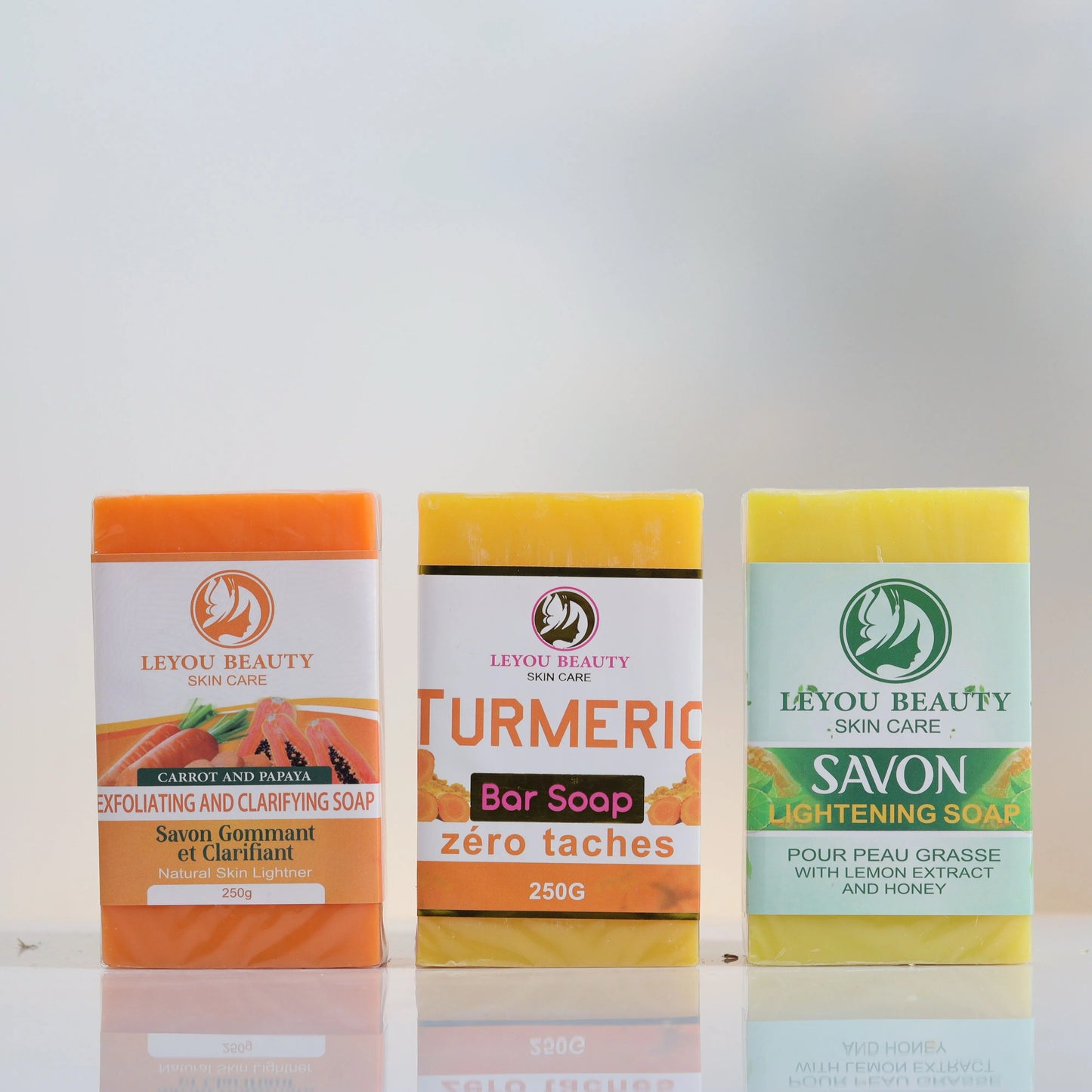 1 lemon soap, 1 carrot soap , 1 turmeric soap